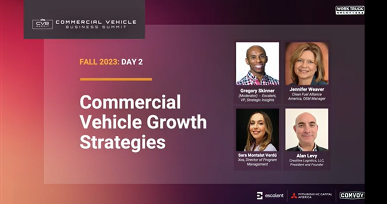 Image of Escalent's Gregory Skinner as a moderator for the panel discussion Commercial Vehicle Growth Strategies at Work Truck Solutions' Fall 2023 Commercial Vehicle Business Summit