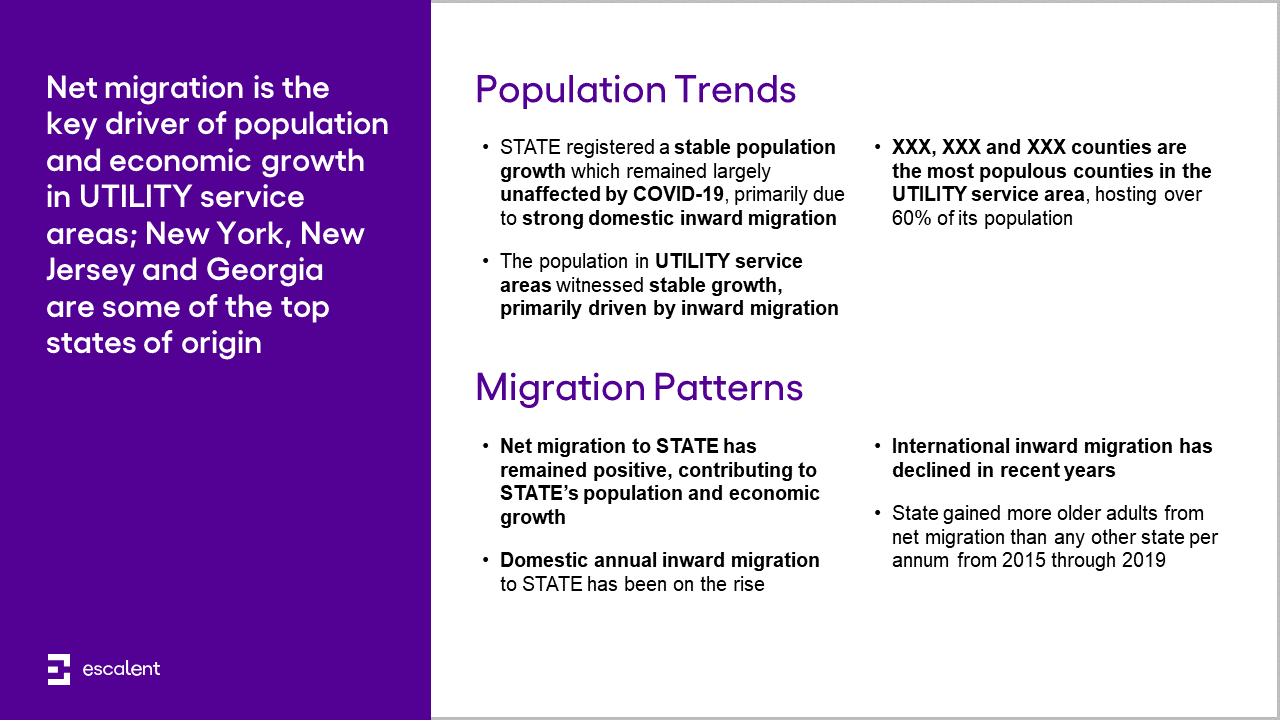 An image of the Population Trends and Migration Patterns sample from Escalent's Macroeconomic Landscape Insights Assessment