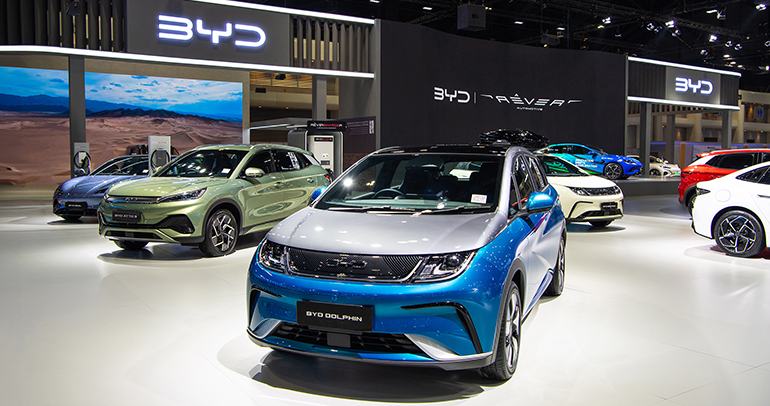 BYD cars on display during the November 2023 Thailand International Motor Expo