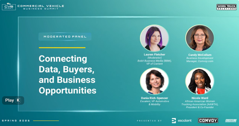 Escalent's Dania Rich-Spencer discusses "Connecting Data, Buyers, and Business Opportunities" during the 2026 Commercial Vehicle Business Summit, Spring edition