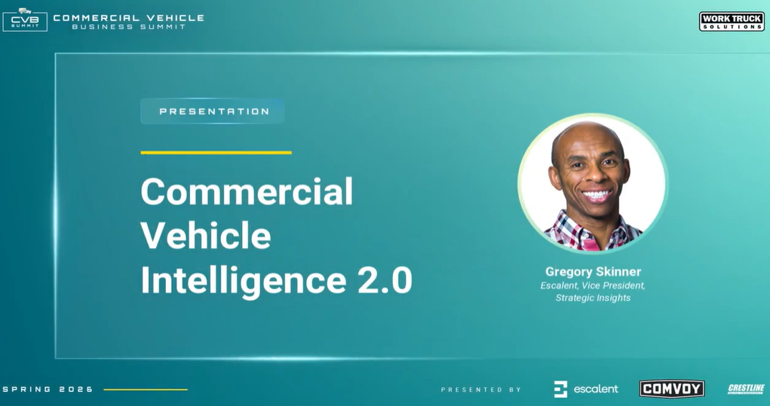 Escalent's Gregory Skinner presents "Commercial Vehicle Intelligence 2.0" during the 2026 Commercial Vehicle Business Summit, Spring edition
