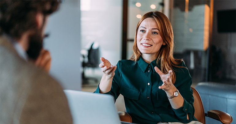 A women explaining in a corporate setup